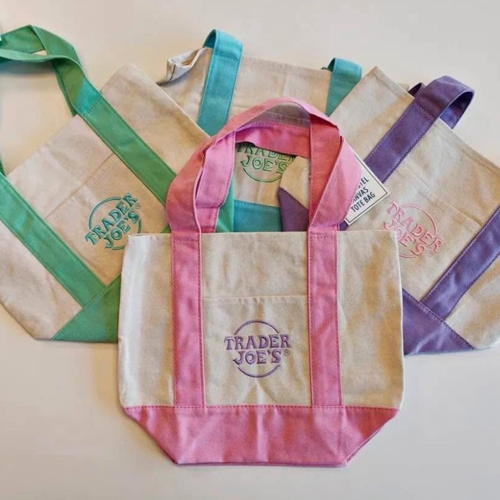 TRADER JOE’S - Canvas Tote Bag Set - Pink, Green, Purple, Blue